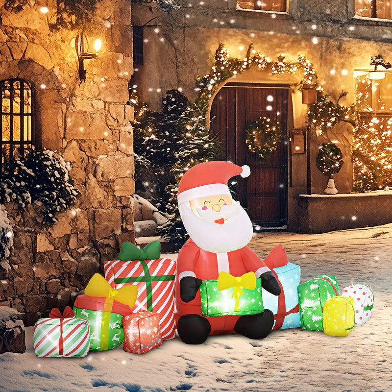 Outsunny 4.4' Christmas Inflatables Santa Claus and Gift Boxes by HouseOfZazla