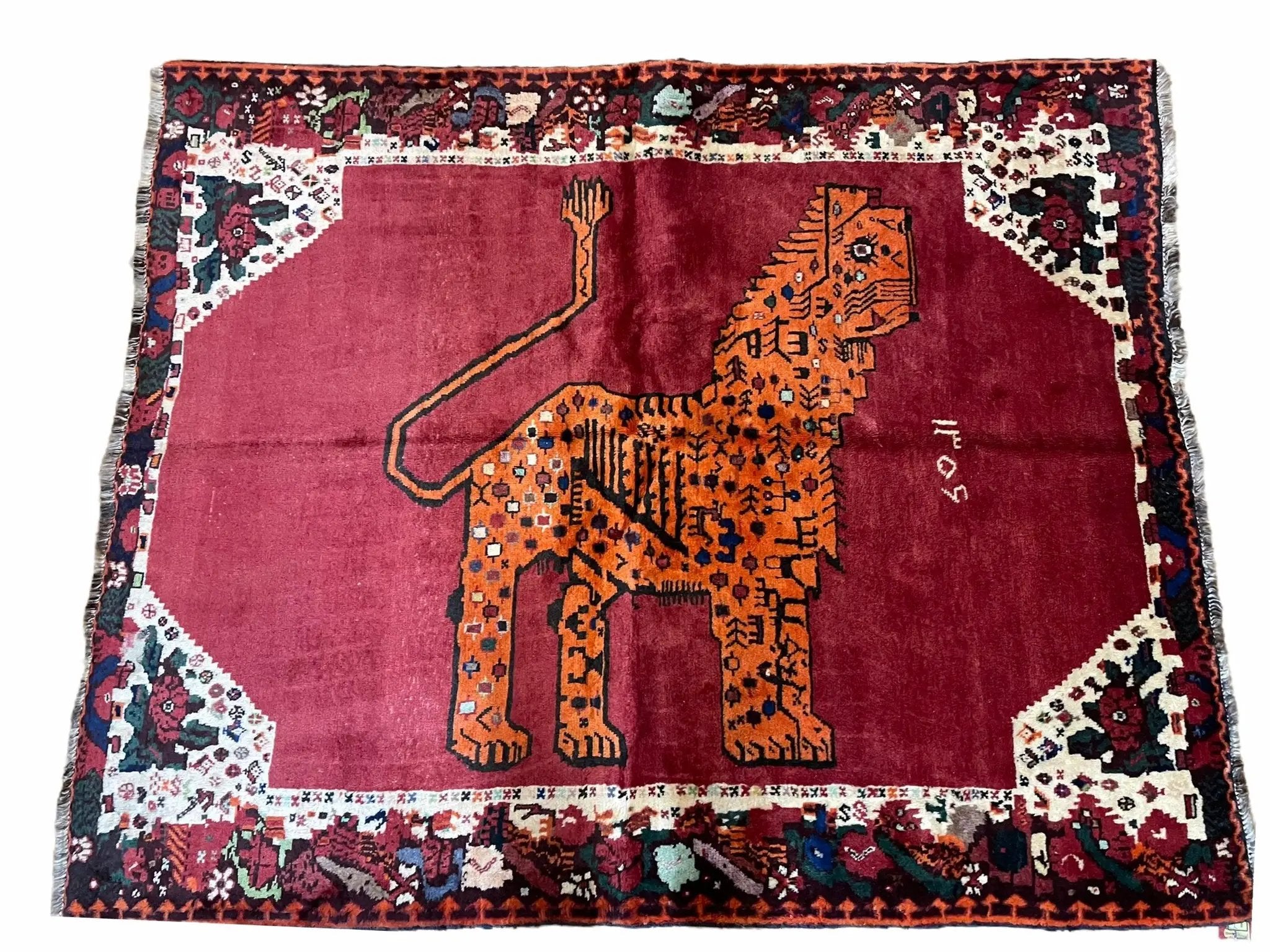 5 X 6 Handmade Rug Zagros Quality Wool Rug Lion Organic Dyes Red Leopard Tribal by Jewel Rugs