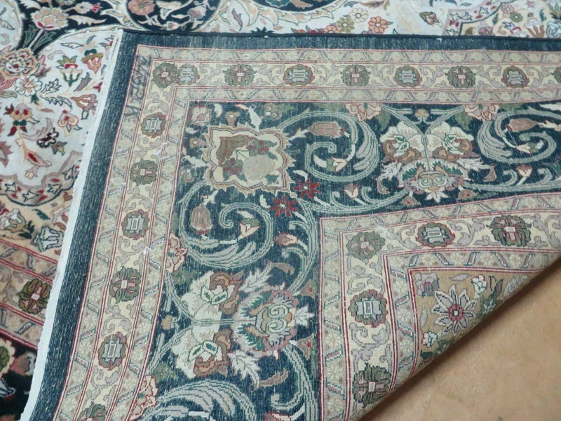 Beautiful Sino Persian Rug 9x12, Elegant High Quality Handmade Wool Oriental Carpet, Medallion with Corner Design, Floral, Black and Ivory by Jewel Rugs