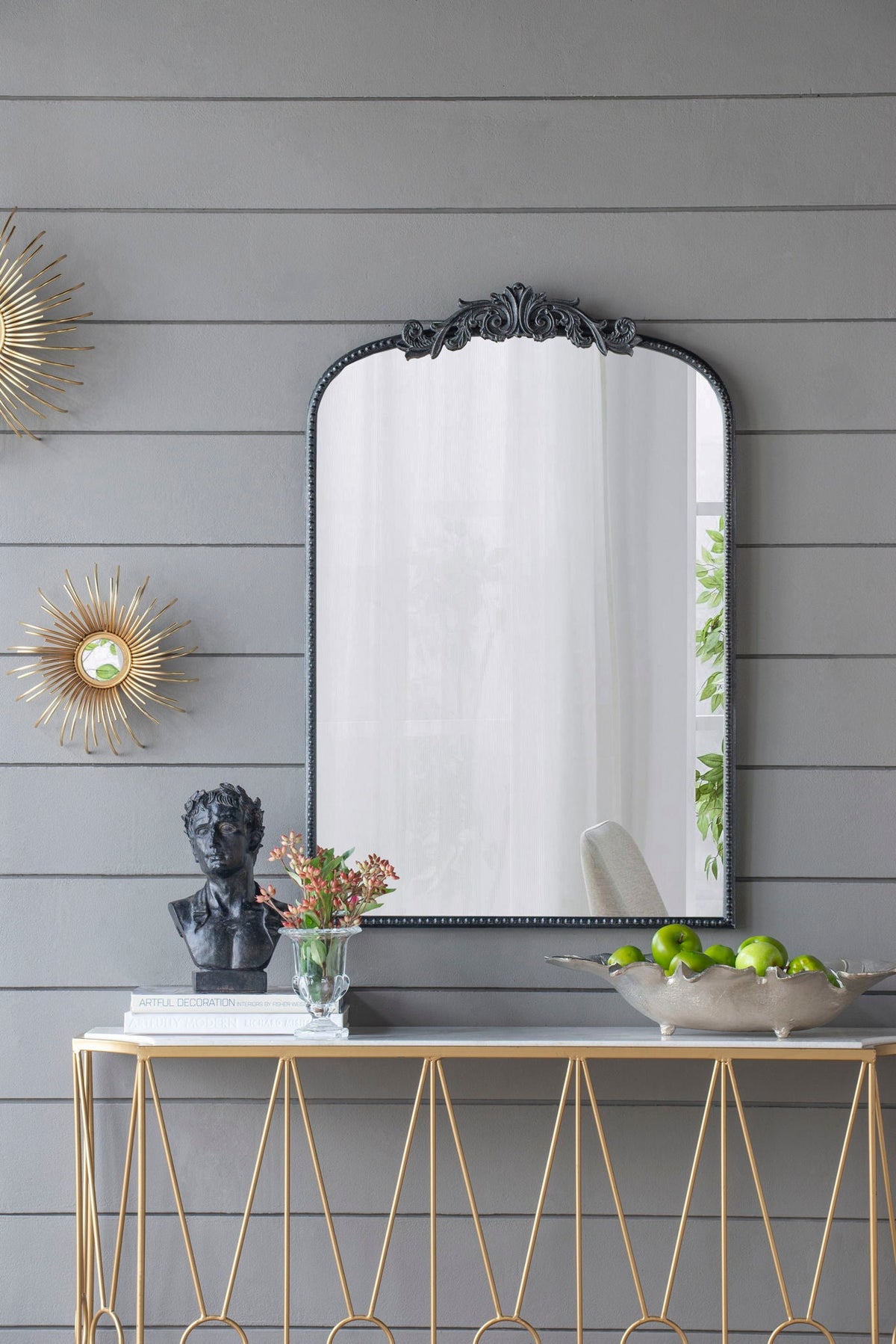 Baroque Inspired Arch Wall Mirror with Ornate Design - Gold or Black, photo 22 of 40