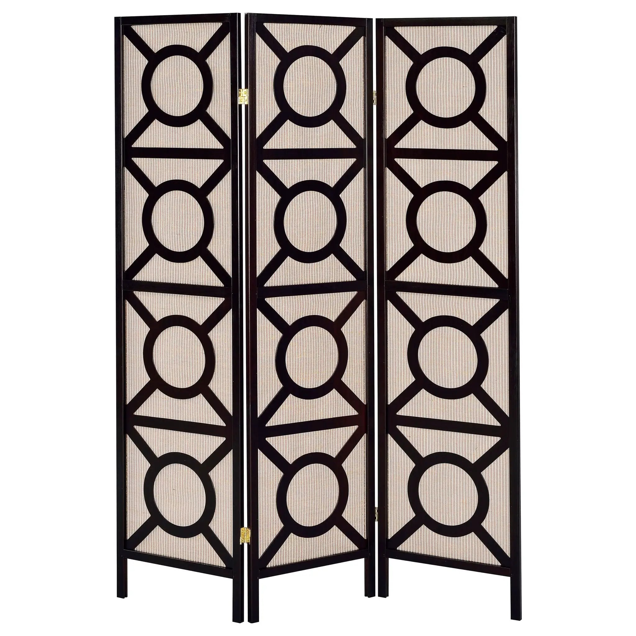 Circle Pattern 3 Panel Folding Screen - Brown by HouseOfZazla