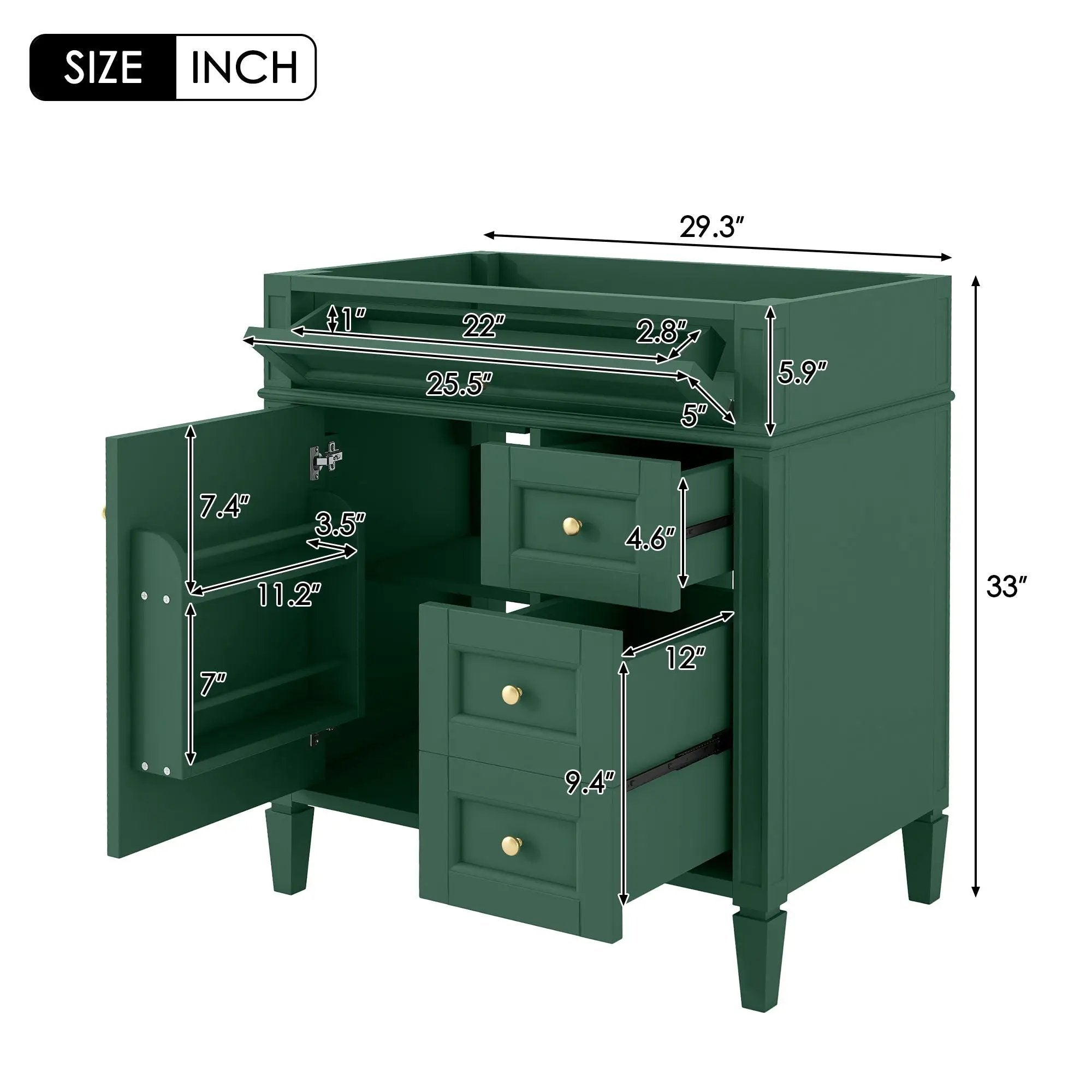 Bathroom Vanity With 2 Drawers And Tip-Out Drawer, Storage Cabinet by Unique Piece Furniture