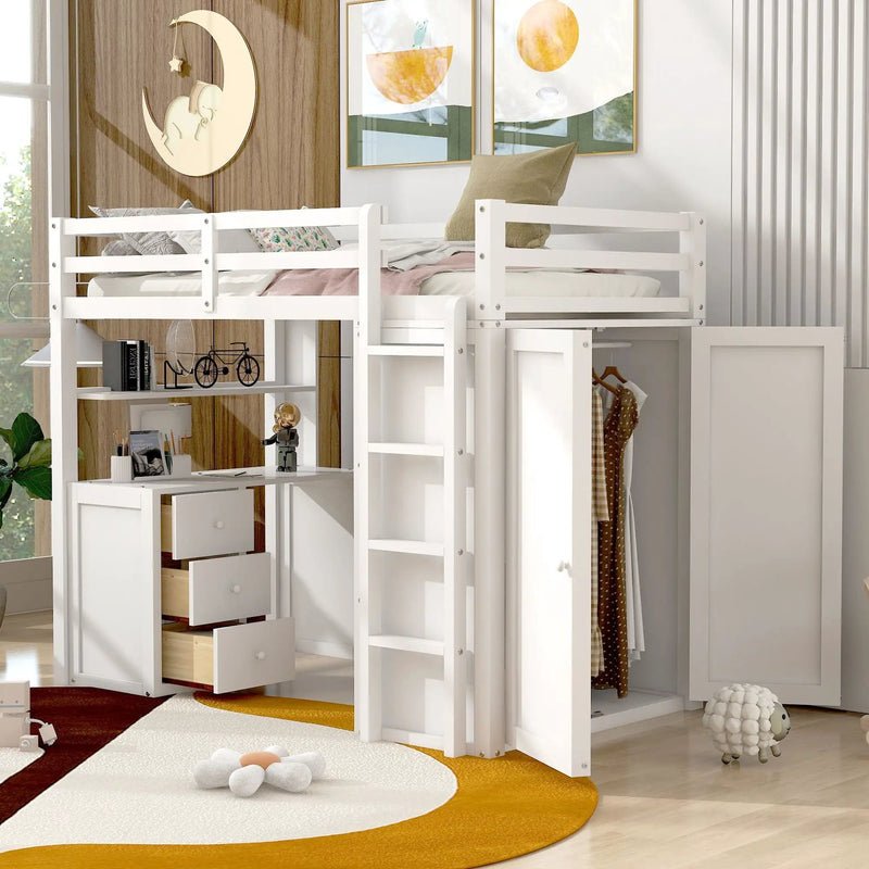 Loft Bed With Drawers, Desk, And Wardrobe by Unique Piece Furniture