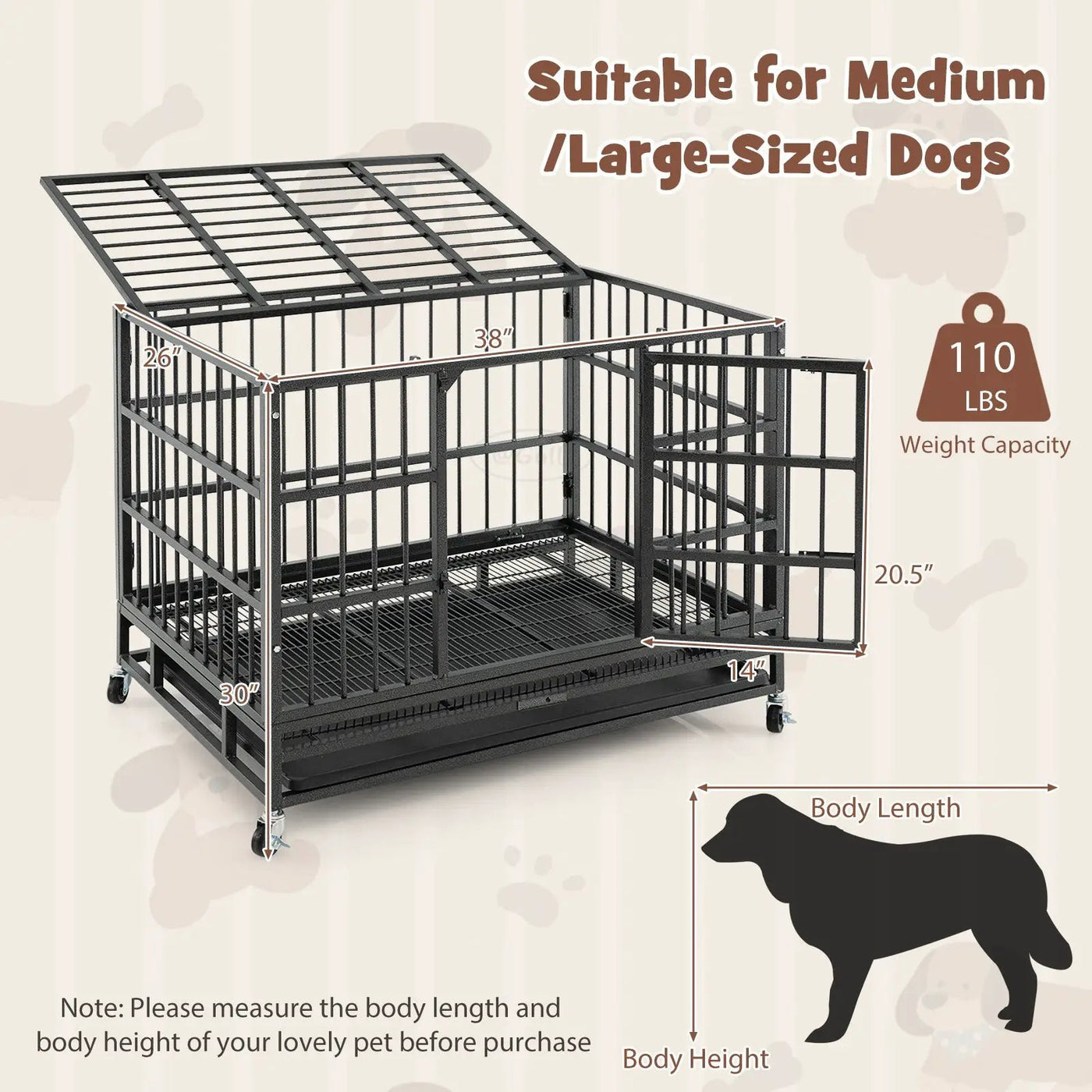 48 Inch Foldable Heavy-Duty Metal Dog Cage with Lockable Rolling Casters and Tray by DirectDeals