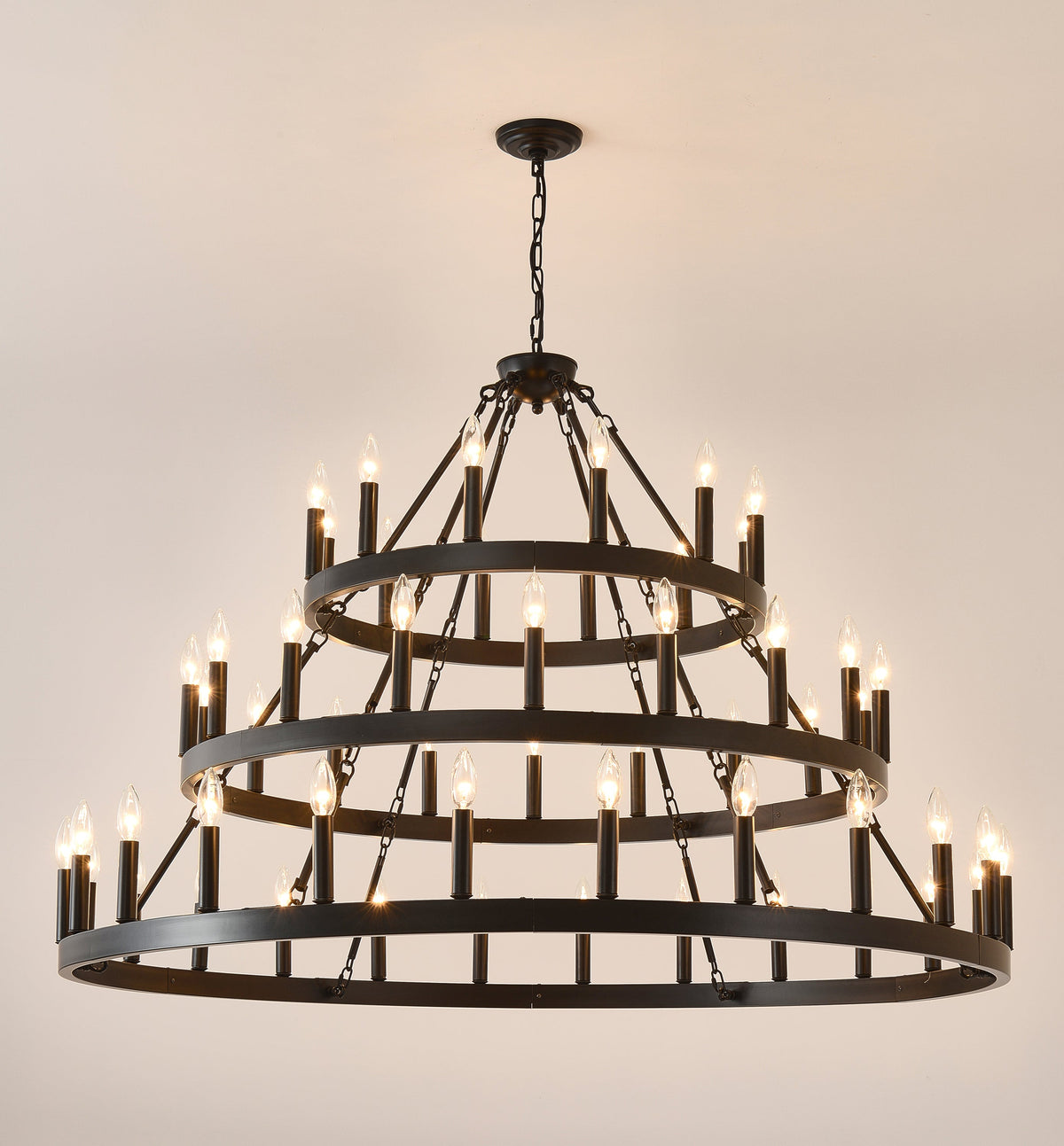 39.37 Inch 3-Tier Wagon Wheel Chandelier with 36 Lights - Matte Black, photo 11 of 14