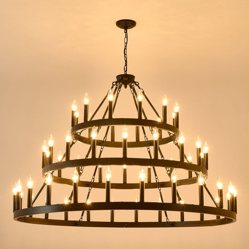 39.37 Inch 3-Tier Wagon Wheel Chandelier with 36 Lights - Matte Black, photo 13 of 14
