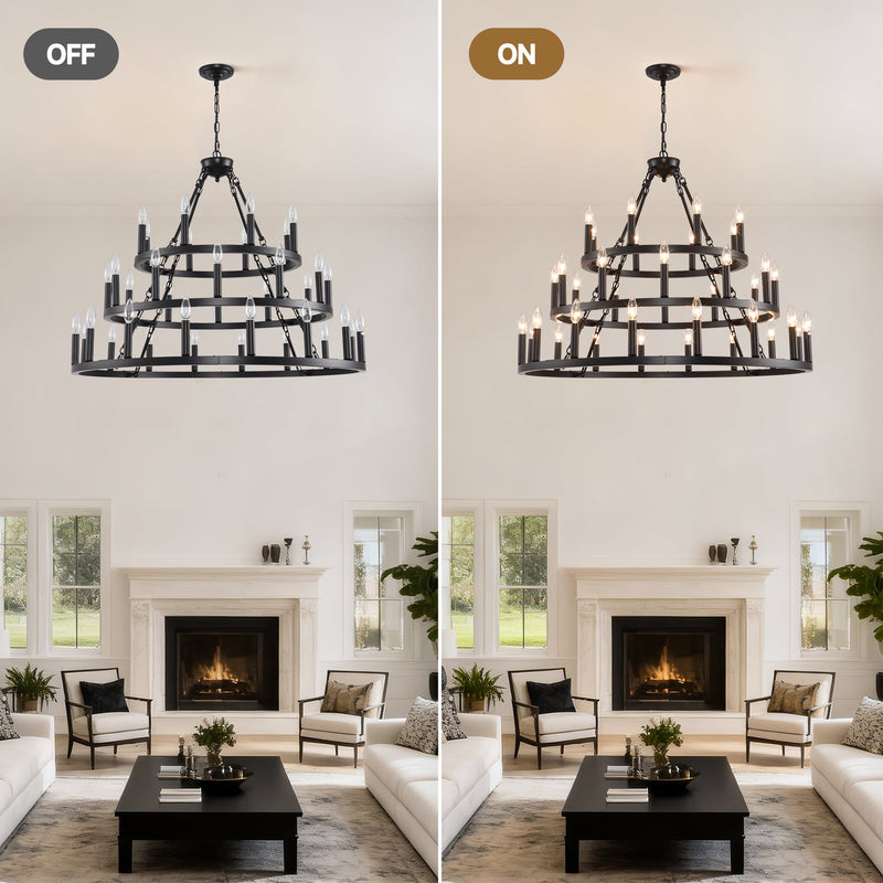 39.37 Inch 3-Tier Wagon Wheel Chandelier with 36 Lights - Matte Black, photo 8 of 14