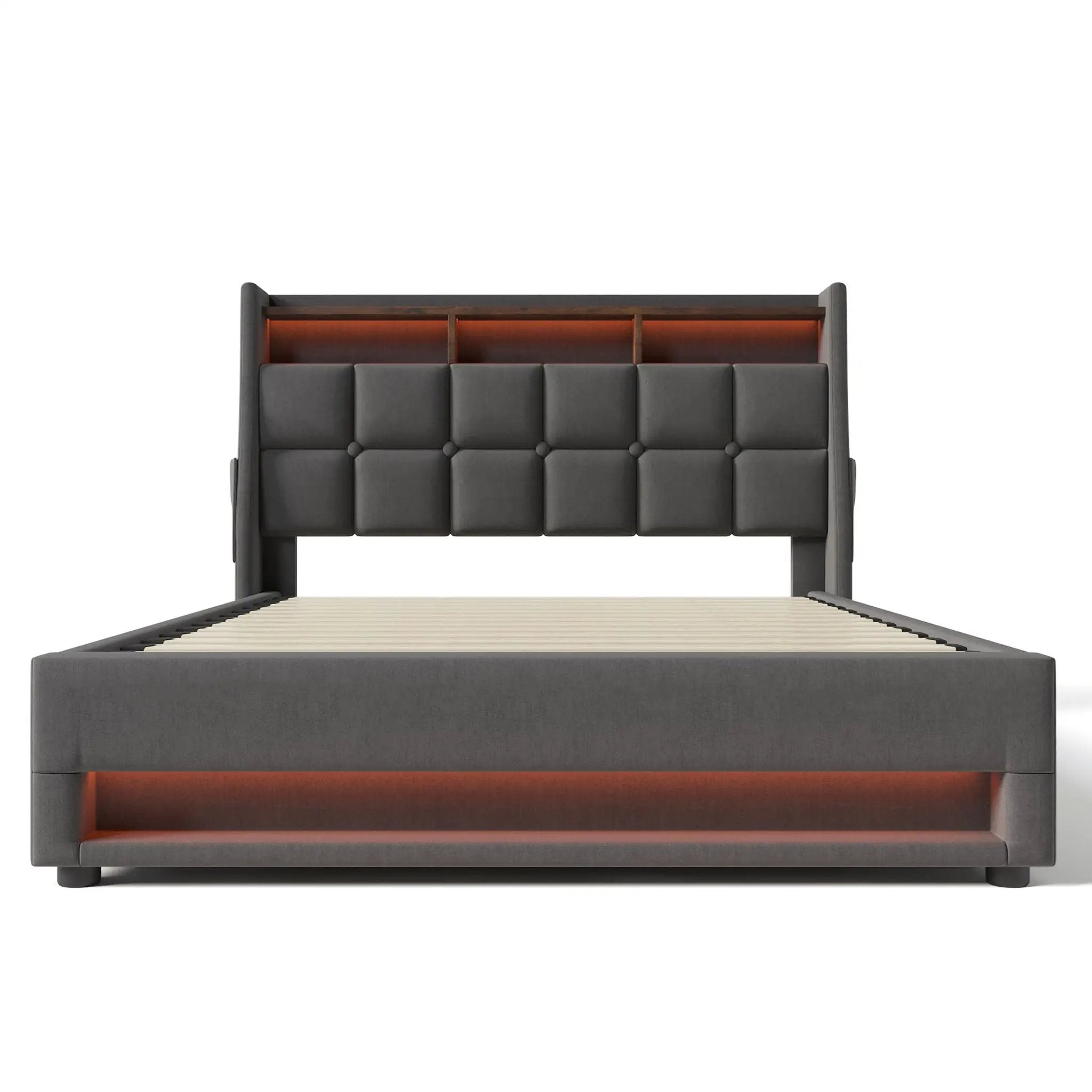 Upholstered Platform Bed With A Hydraulic Storage System, LED And USB Charging (Without Mattress) by HouseOfZazla