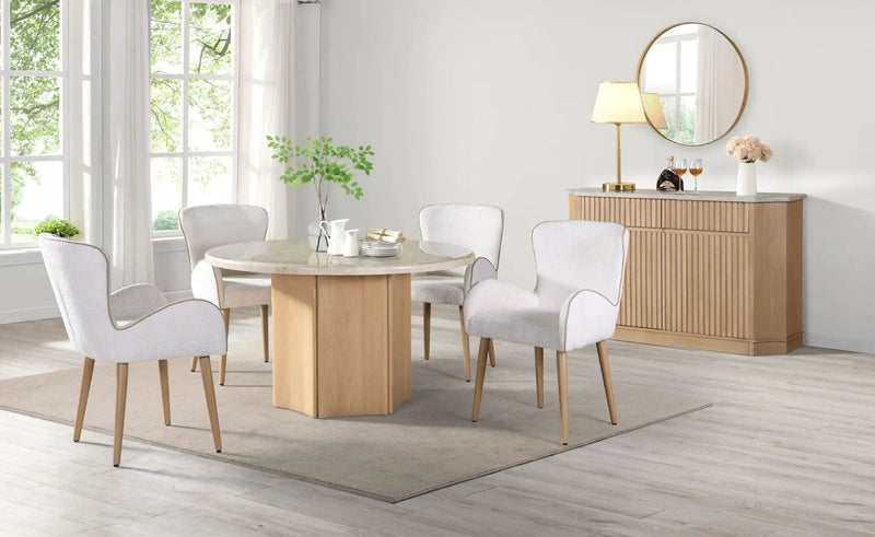 Qwin - Marble Top Round Dining Table - Natural by HouseOfZazla