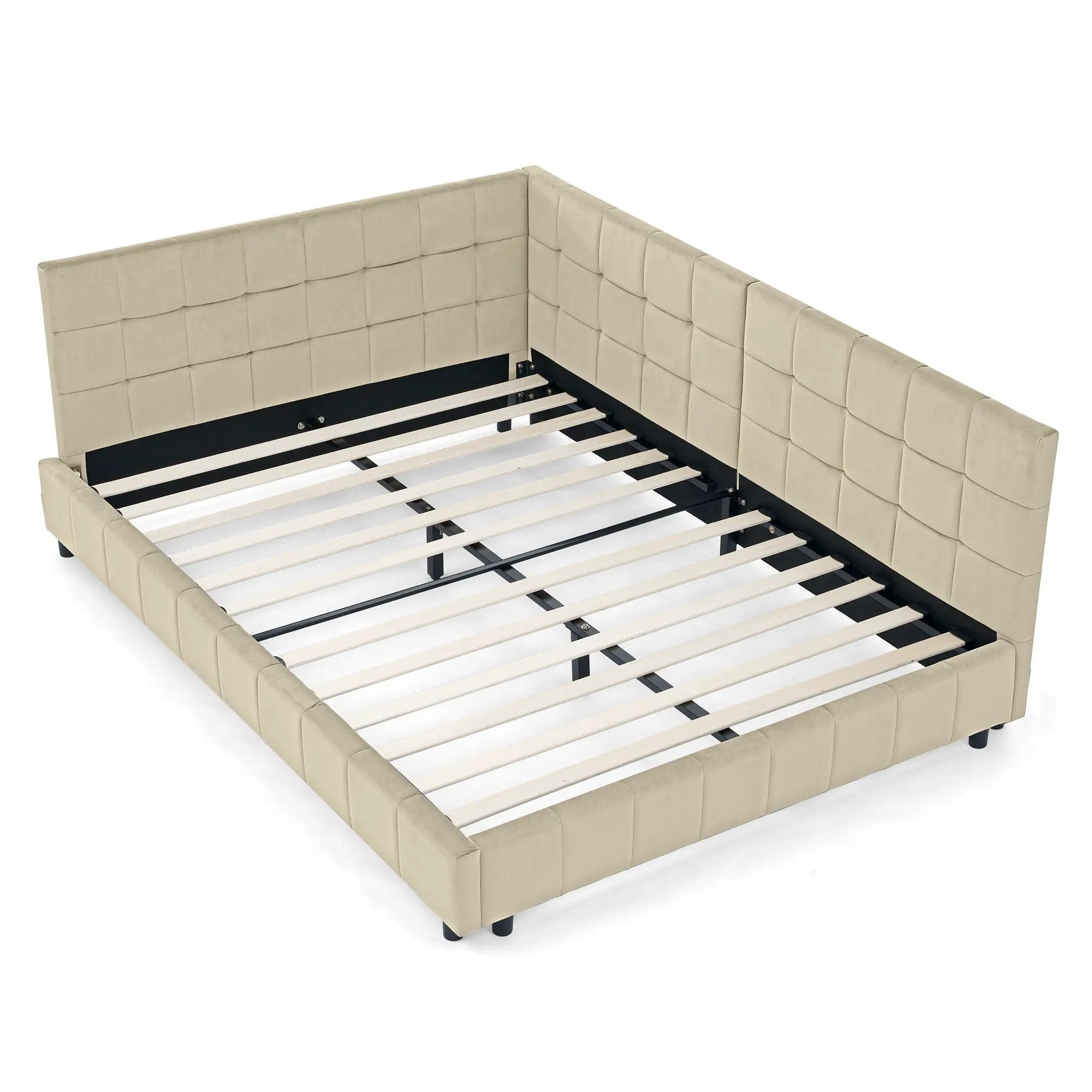 Mid-Century Storage Upholstered Tufted Bed Frame With Backrest And Armrests by Unique Piece Furniture