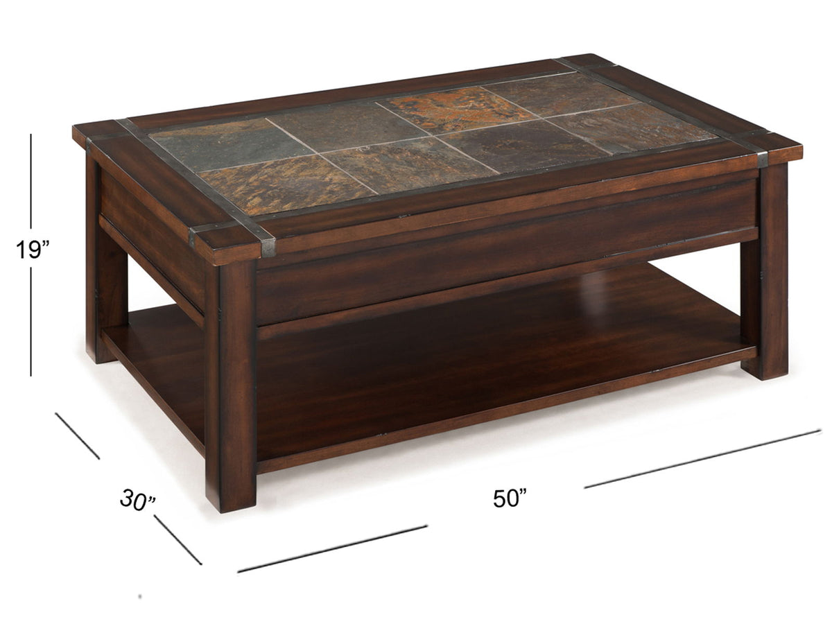 Roanoke - Rectangular Lift Top Cocktail Table (With Casters) - Cherry And Slate, photo 2 of 4