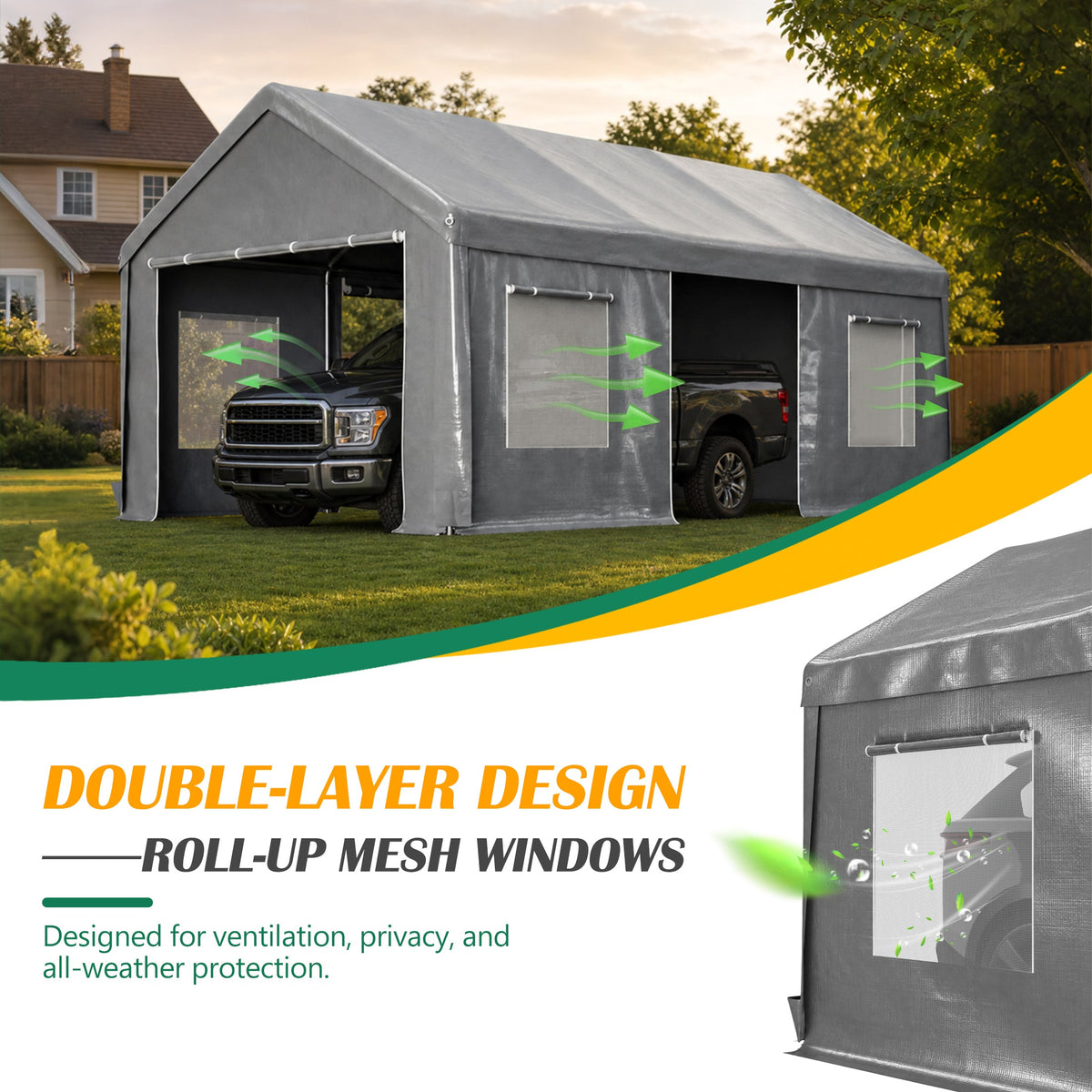 12x20 FT Heavy Duty Carport Canopy with Galvanized Steel Frame - White, photo 9 of 10