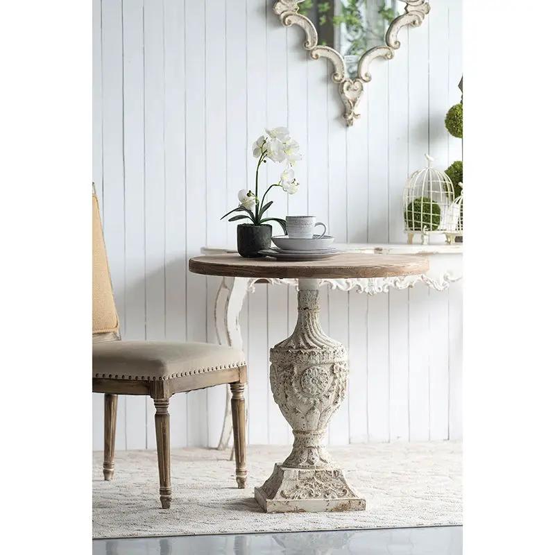 Antique Round Wood Table - Antique White / Gray by Unique Piece Furniture