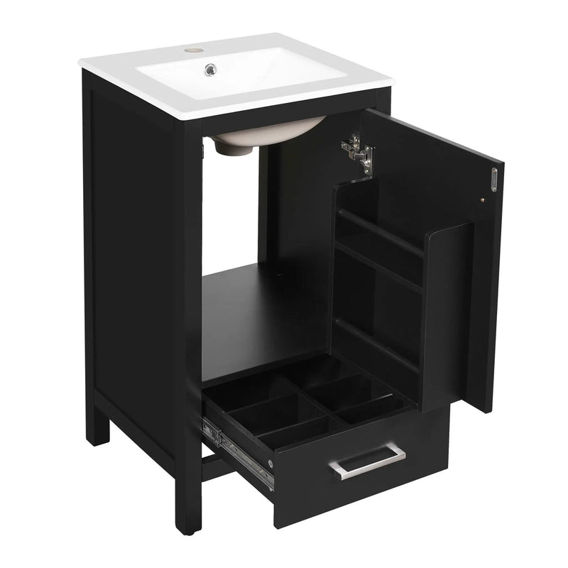 Bathroom Vanity With Ceramic Sink, Soft Close Drawers, Door Organizer, Divider Drawer, Adjustable Foot Pads by HouseOfZazla