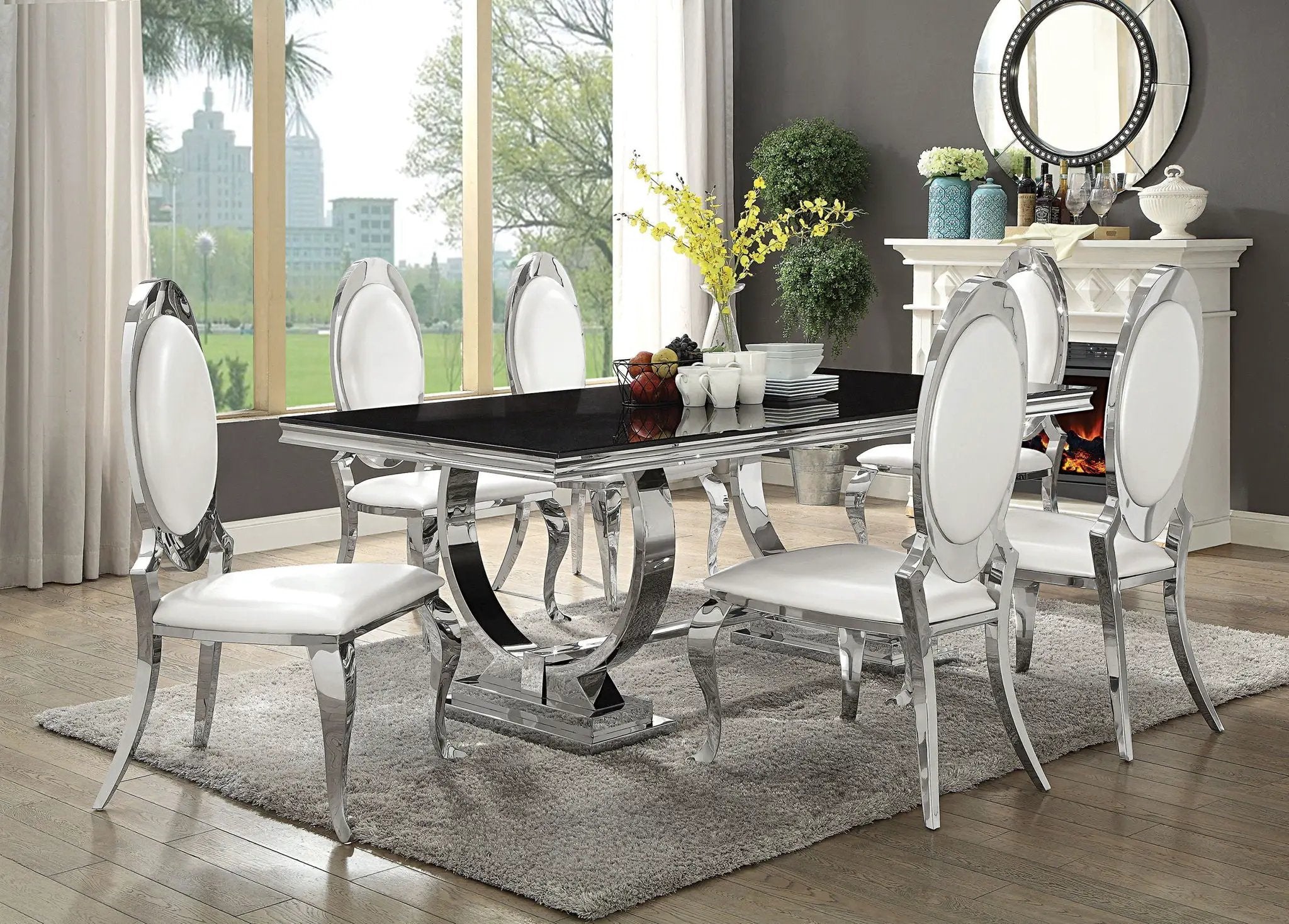 Antoine Rectangular 95-inch Glass Top Dining Table Black by Unique Piece Furniture