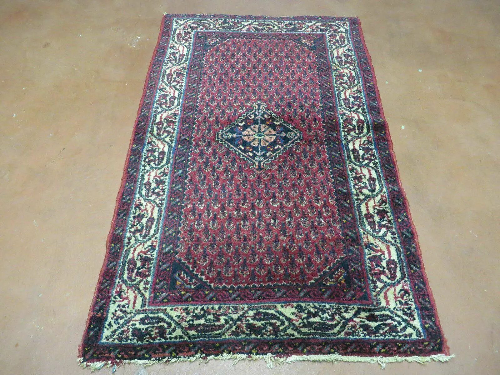 2.5' X 4' Vintage Handmade Indian Amritsar Wool Rug Paisley Design Red by Jewel Rugs