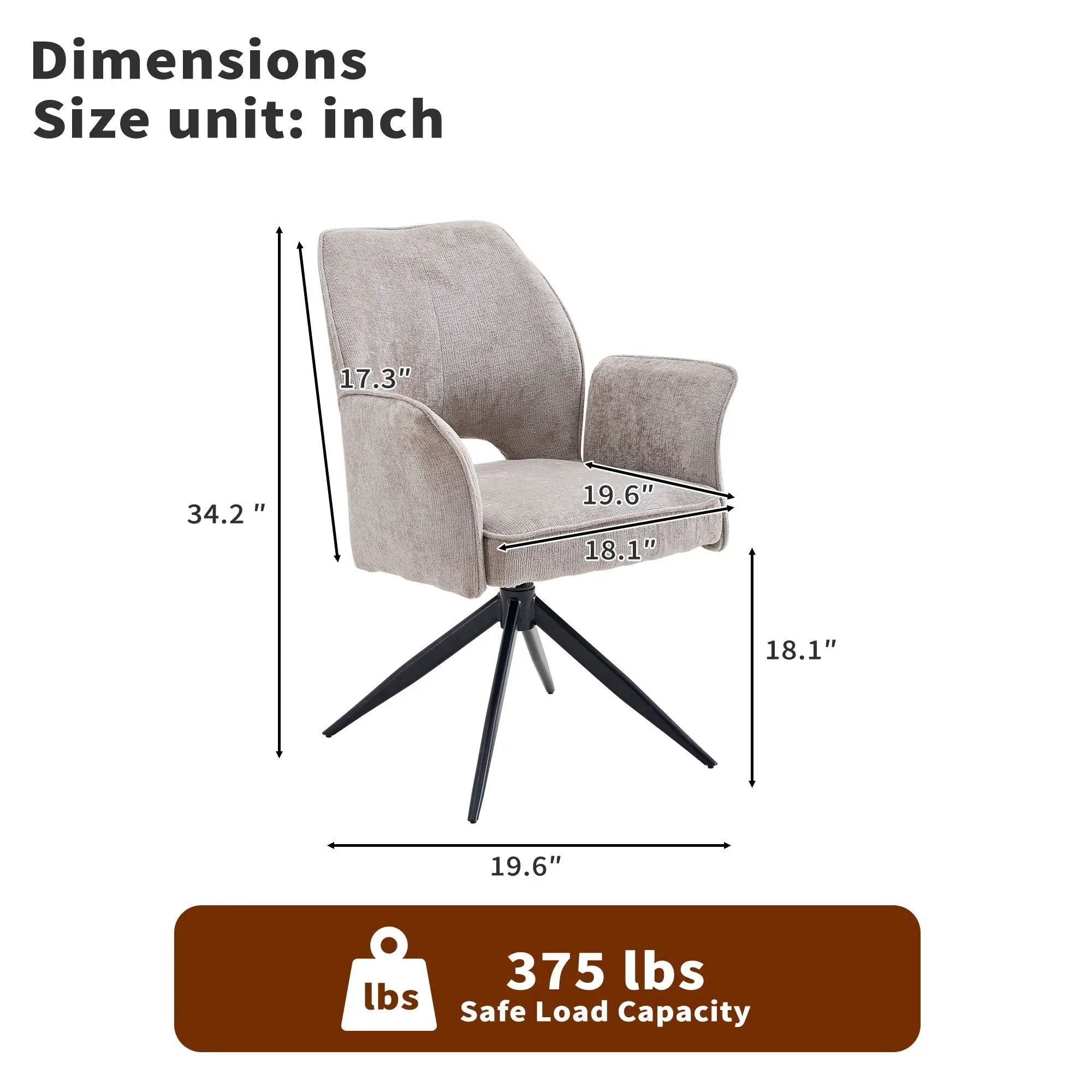 Dining Chair With Soft Cushion And 360° Rotation, Comfortable Armrest For Kitchen (Set of 2) - Gray by HouseOfZazla