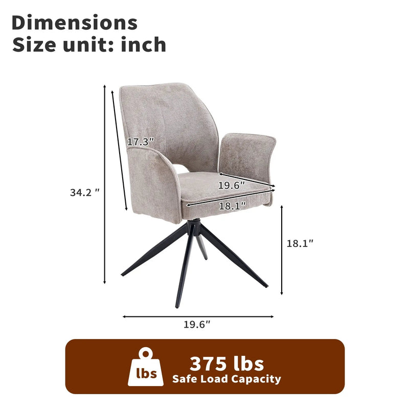 Dining Chair With Soft Cushion And 360° Rotation, Comfortable Armrest For Kitchen (Set of 2) - Gray by HouseOfZazla
