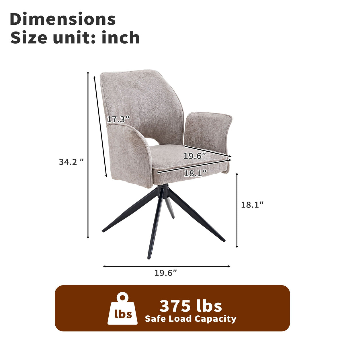 Gray Dining Chair Set with 360° Rotation and Soft Cushion - Set of 2, photo 3 of 14