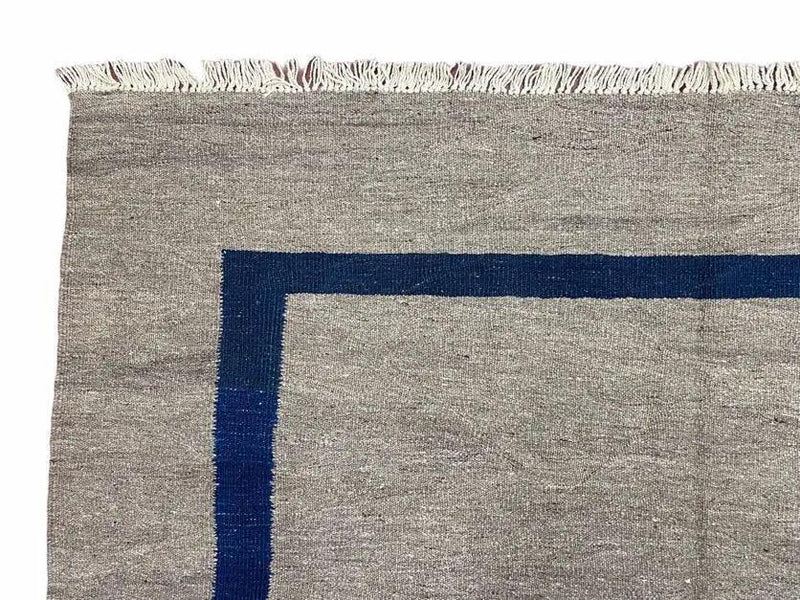 Geometric Turkish Kilim Rug 5' 7" x 7' 9", Flatweave Carpet, Minimal Design, Anatolian Carpet, Gray, Geometric, Dark Blue, Hand-Knotted, New by Jewel Rugs