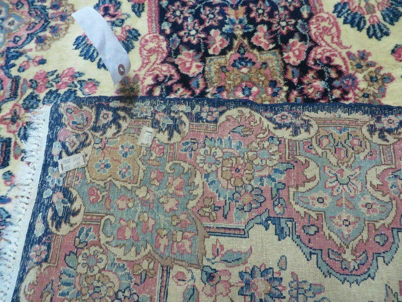 Antique Persian Kirman Rug 3.9 x 6.6, Floral Oriental Carpet, Ivory/Cream - Blue - Pink, Hand Knotted Wool Rug, Floral Medallion Rug 4x6 by Jewel Rugs
