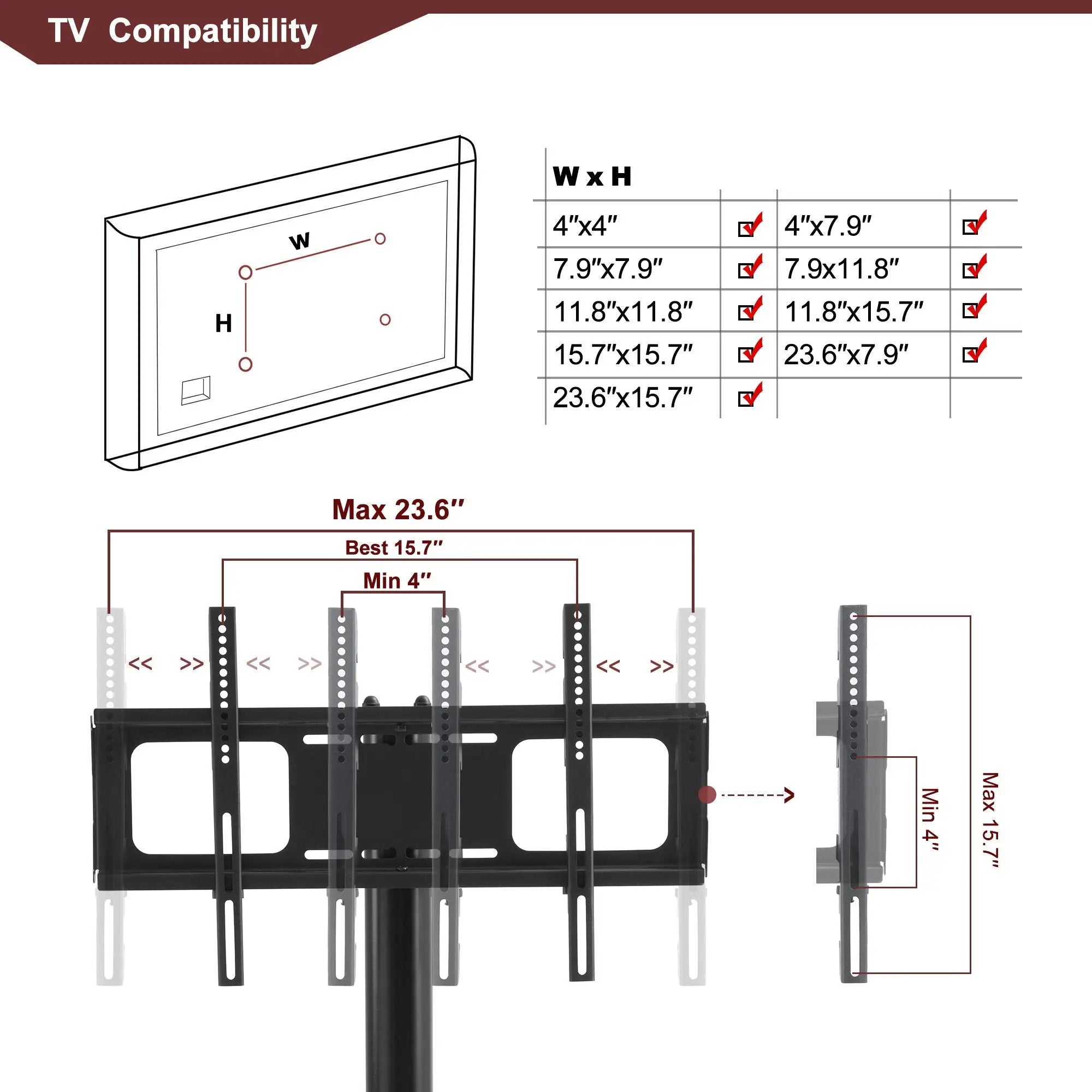 43.3" Multi-Function TV Stand Height Adjustable Bracket Swivel 3 Tier - Black by Unique Piece Furniture