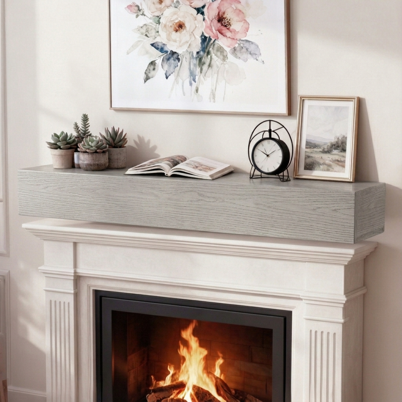 60" Rustic Embossed Wood Fireplace Mantel,Wall-Mounted & Floating Shelf for Home Decor, photo 10 of 10