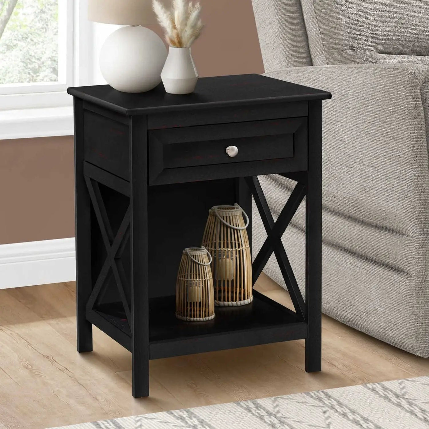 Accent End Table, 2 Tier, Storage Drawer, Transitional Style by Unique Piece Furniture