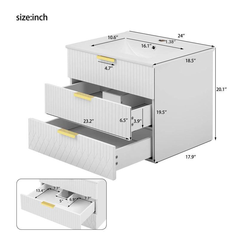 Wall Mounted Floating Cabinet With Double Drawer, Rectangular Sink by Unique Piece Furniture