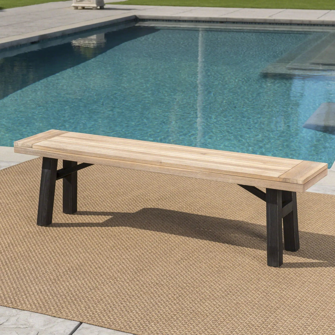 Outdoor Bench With Slat Panel Design And Acacia Wood Frame by HouseOfZazla