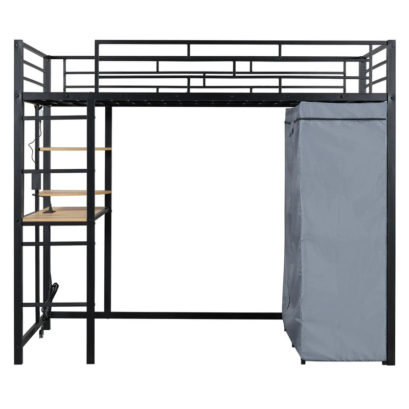 Loft Bed With Desk, Shelves, Power Outlet, LED Light And Wardrobe by HouseOfZazla