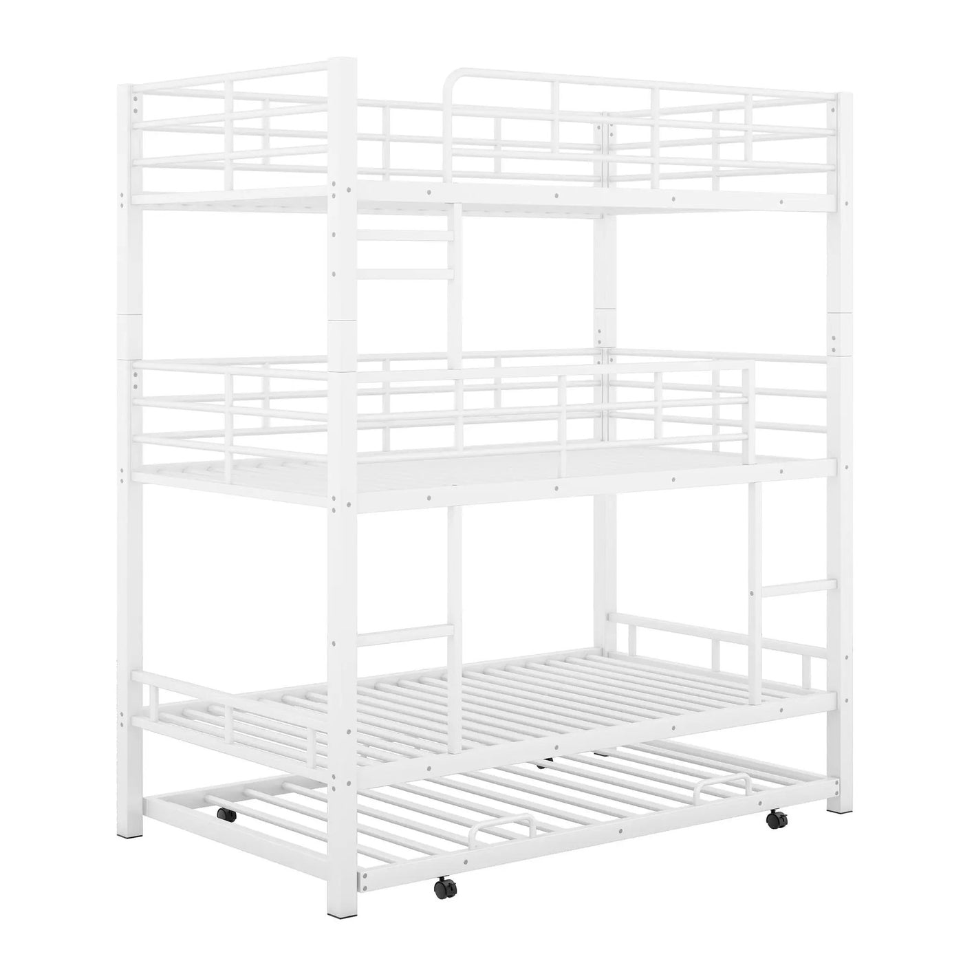 Triple Bunk Bed With Trundle, Heavy Duty Steel Construction by HouseOfZazla