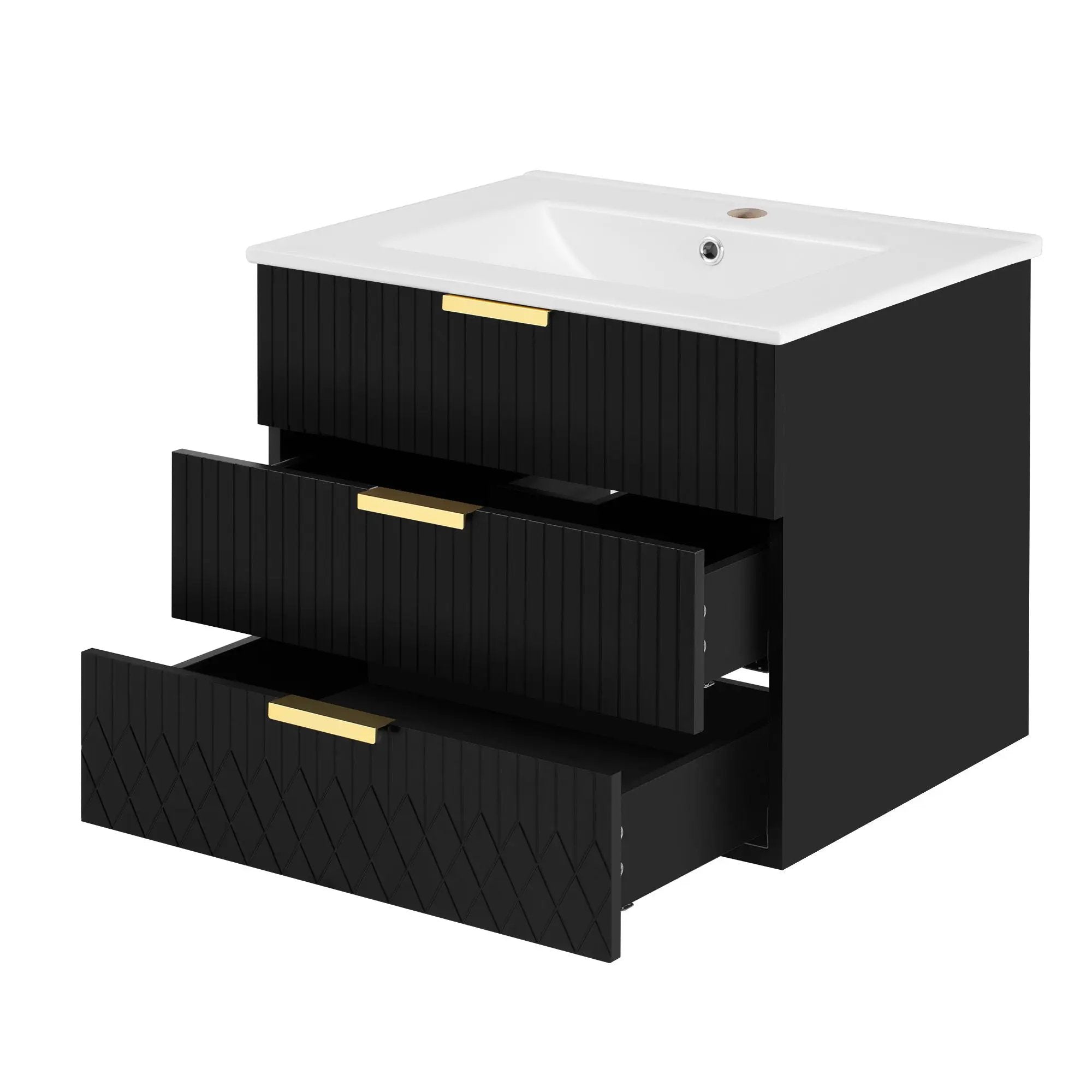 Wall Mounted Floating Cabinet With Double Drawer, Rectangular Sink by HouseOfZazla