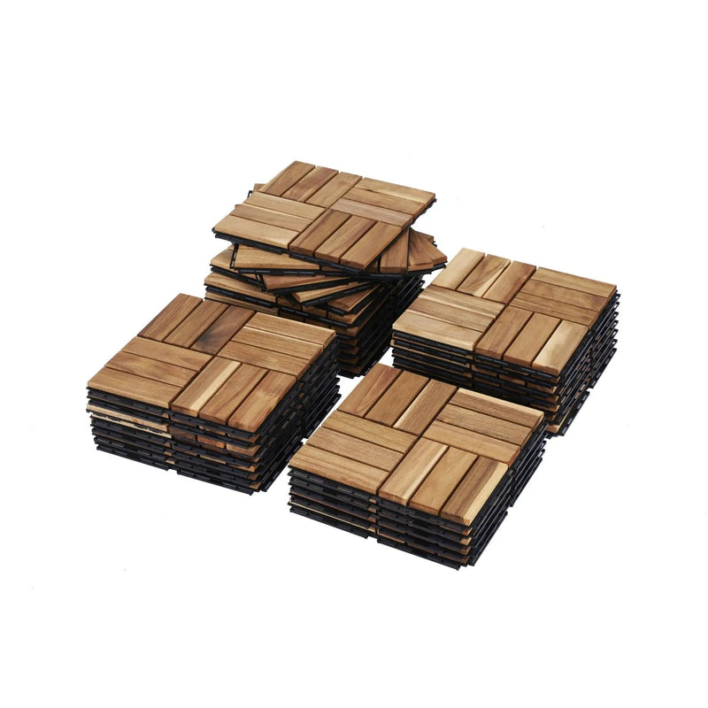 Interlocking Deck Tiles Checker Pattern, Square Acacia Hardwood Outdoor Flooring For Patio, Bancony, Pool Side by HouseOfZazla