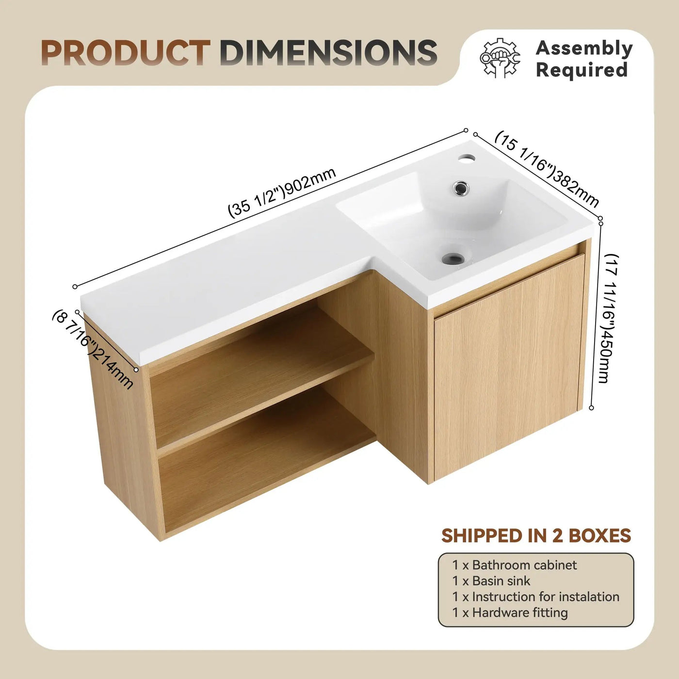 L-Shaped Wall Mounte Floating Bathroom Vanity With Integrated Sink by Unique Piece Furniture