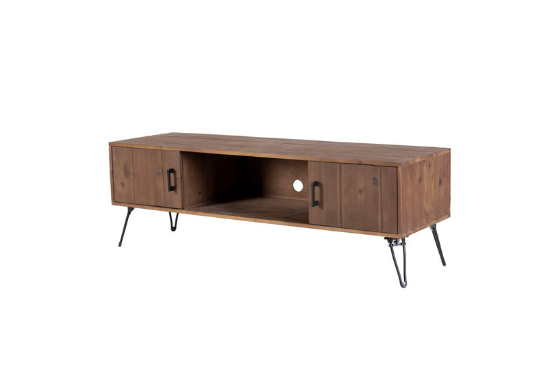 Industrial Style Reclaimed Wood Media TV Stand With Storage Cabinet For Living Media Room - Natural by HouseOfZazla