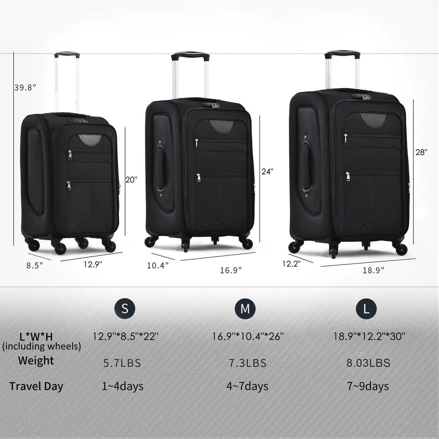 Softside Luggage Expandable 3 Piece Set Suitcase Upright Spinner Softshell Lightweight Luggage Travel Set by HouseOfZazla