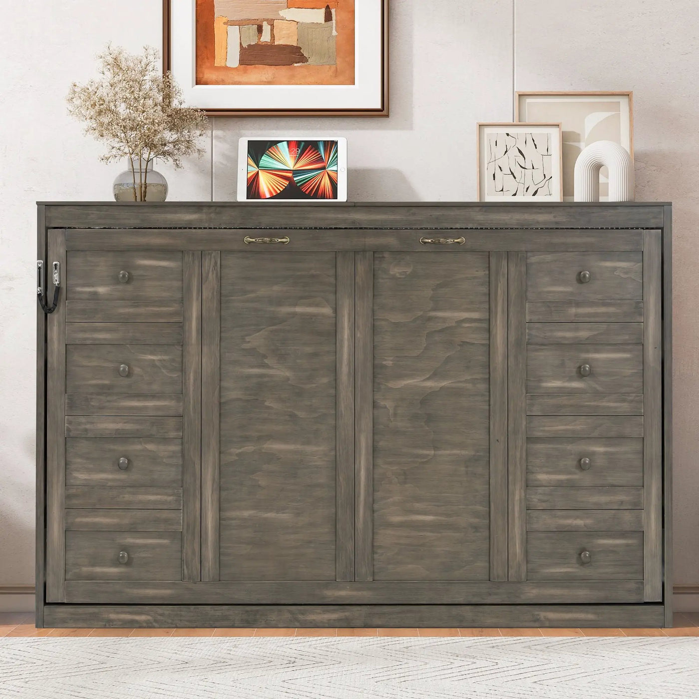 Murphy Bed With LED Light, Foldable Wall Bed Cabinet by Unique Piece Furniture