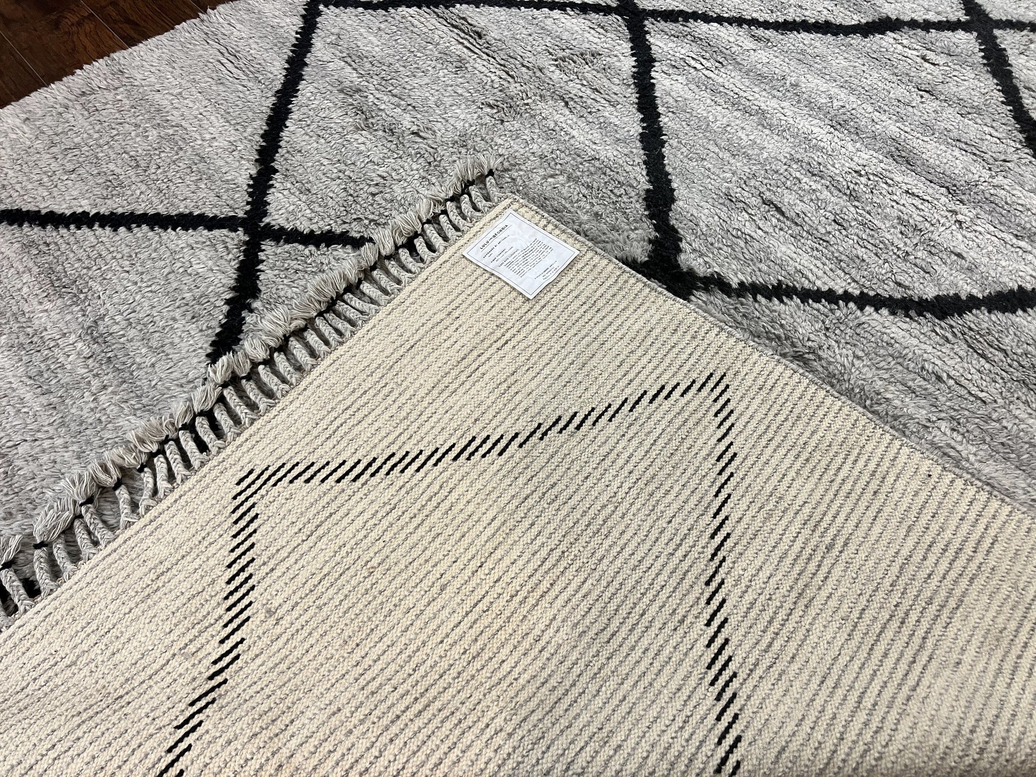 Modern Shag Rug 8x10, Gray and Black, Wool and Cotton, Lulu and Georgia, Handmade Indian Shag Rug by Jewel Rugs