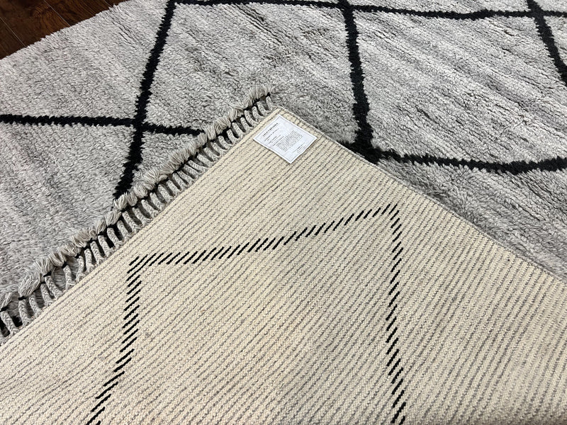 Modern Shag Rug 8x10, Gray and Black, Wool and Cotton, Lulu and Georgia, Handmade Indian Shag Rug by Jewel Rugs