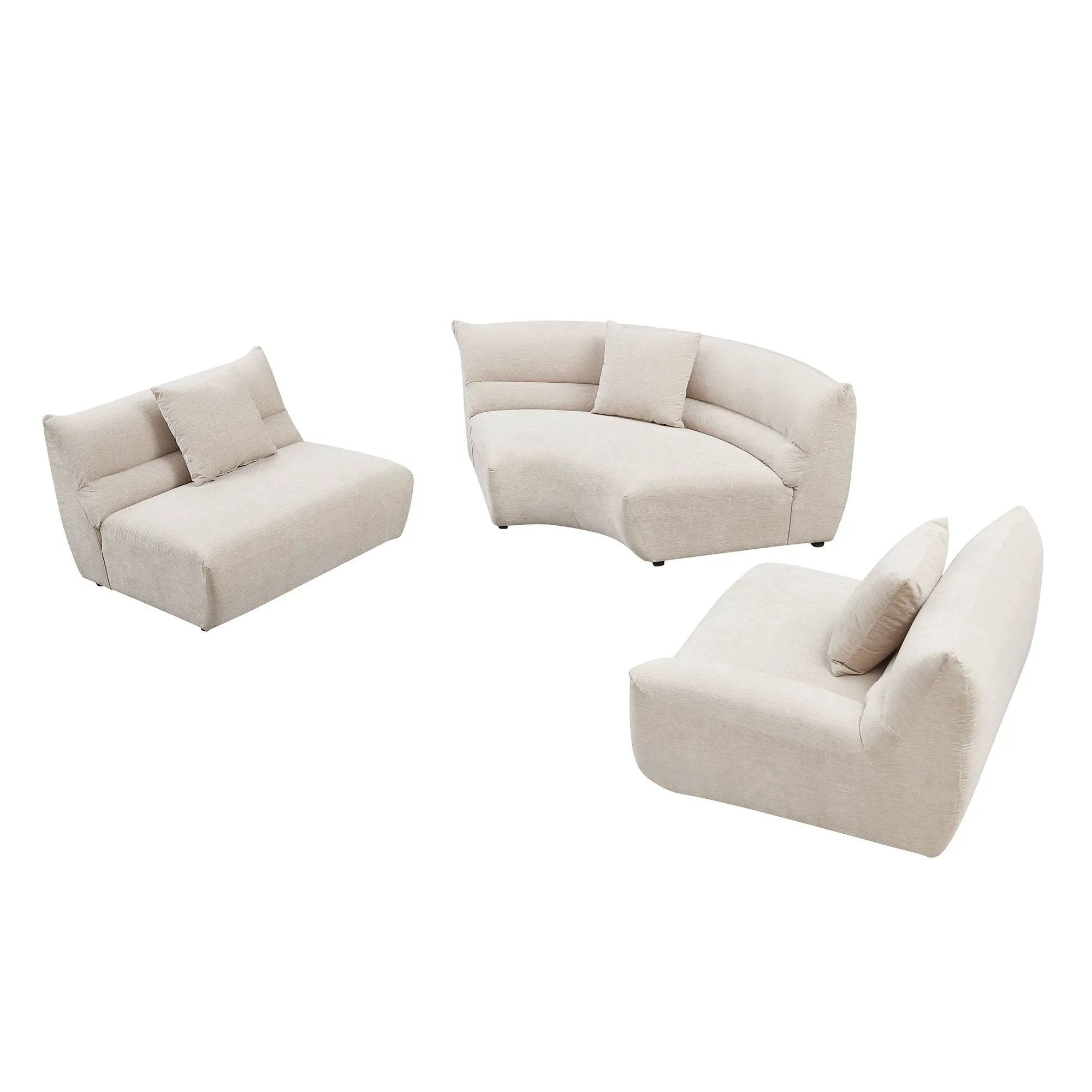 Modular Curved Sectional Sofa, 3-Piece Free-Form Configuration by HouseOfZazla