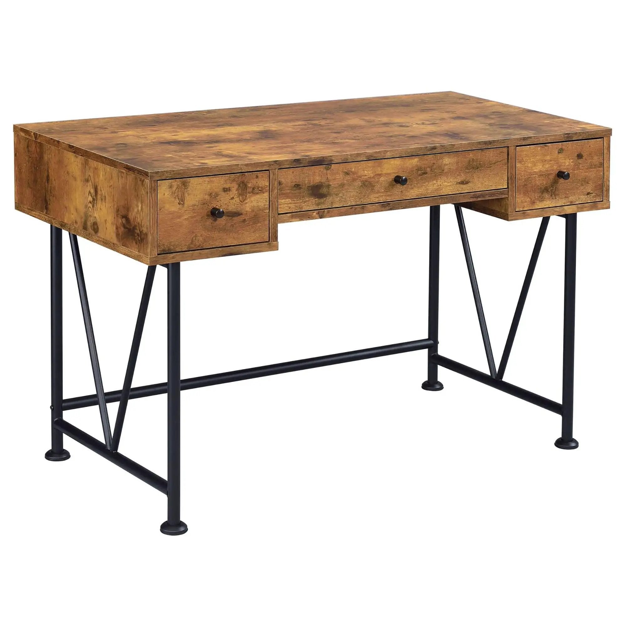 3 Drawer Writing Desk With Handles - Brown