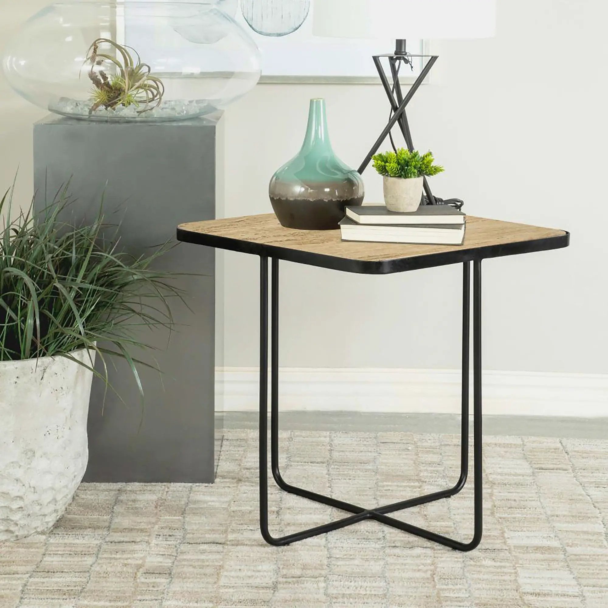 Travertine Accent Table Geometric Design - Brown by HouseOfZazla