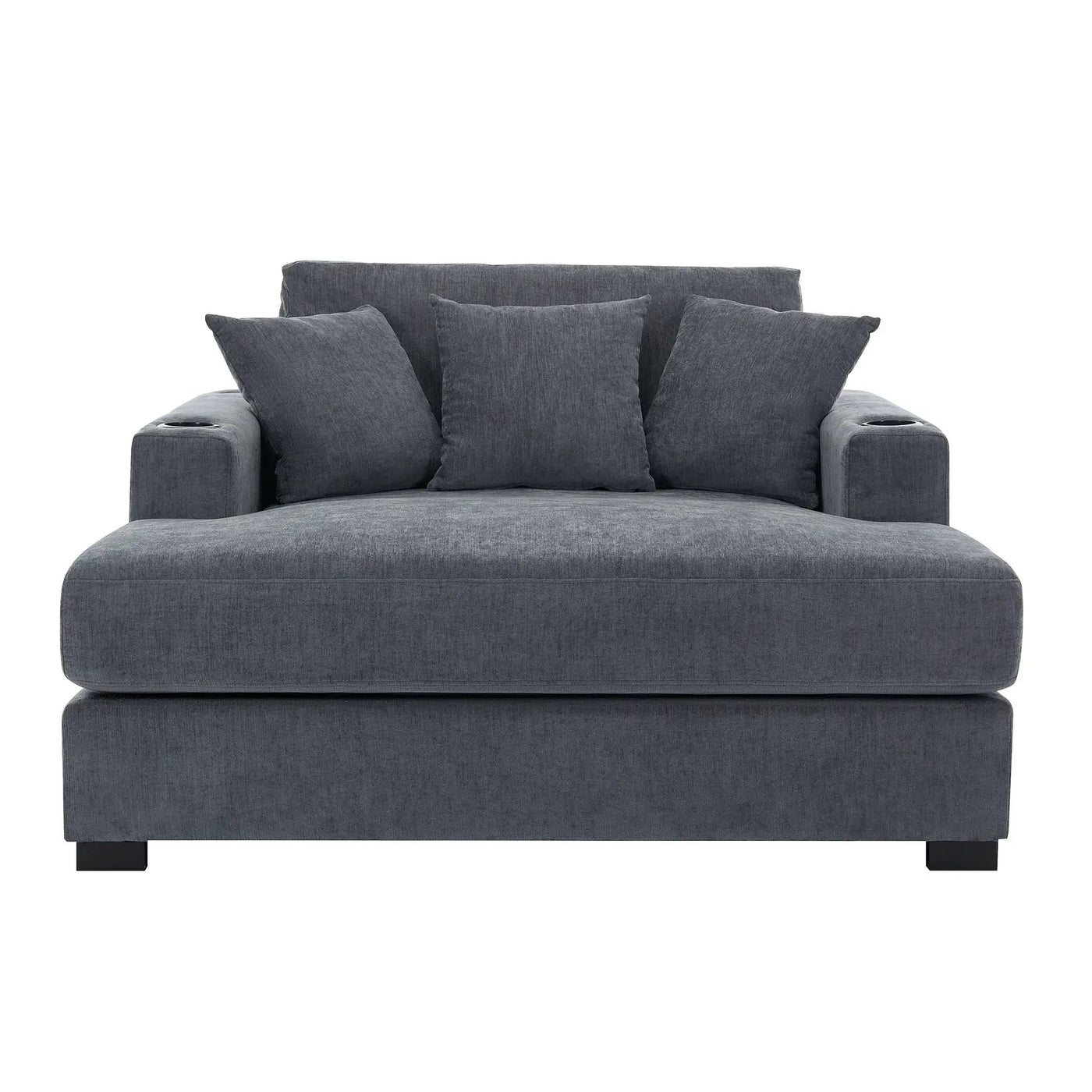 Oversized Chaise Lounger Modern Style Sofa Couch With Pillows, Charge Station & Cup Holders by HouseOfZazla