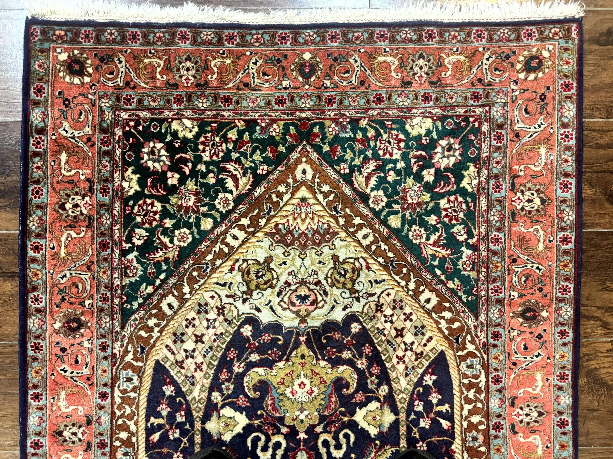 Persian Tabriz Rug 3x4, Navy Blue, Birds, Floral, Prayer Rug, Handmade Wool Rug, Finely Hand Knotted 325 KPSI by Jewel Rugs