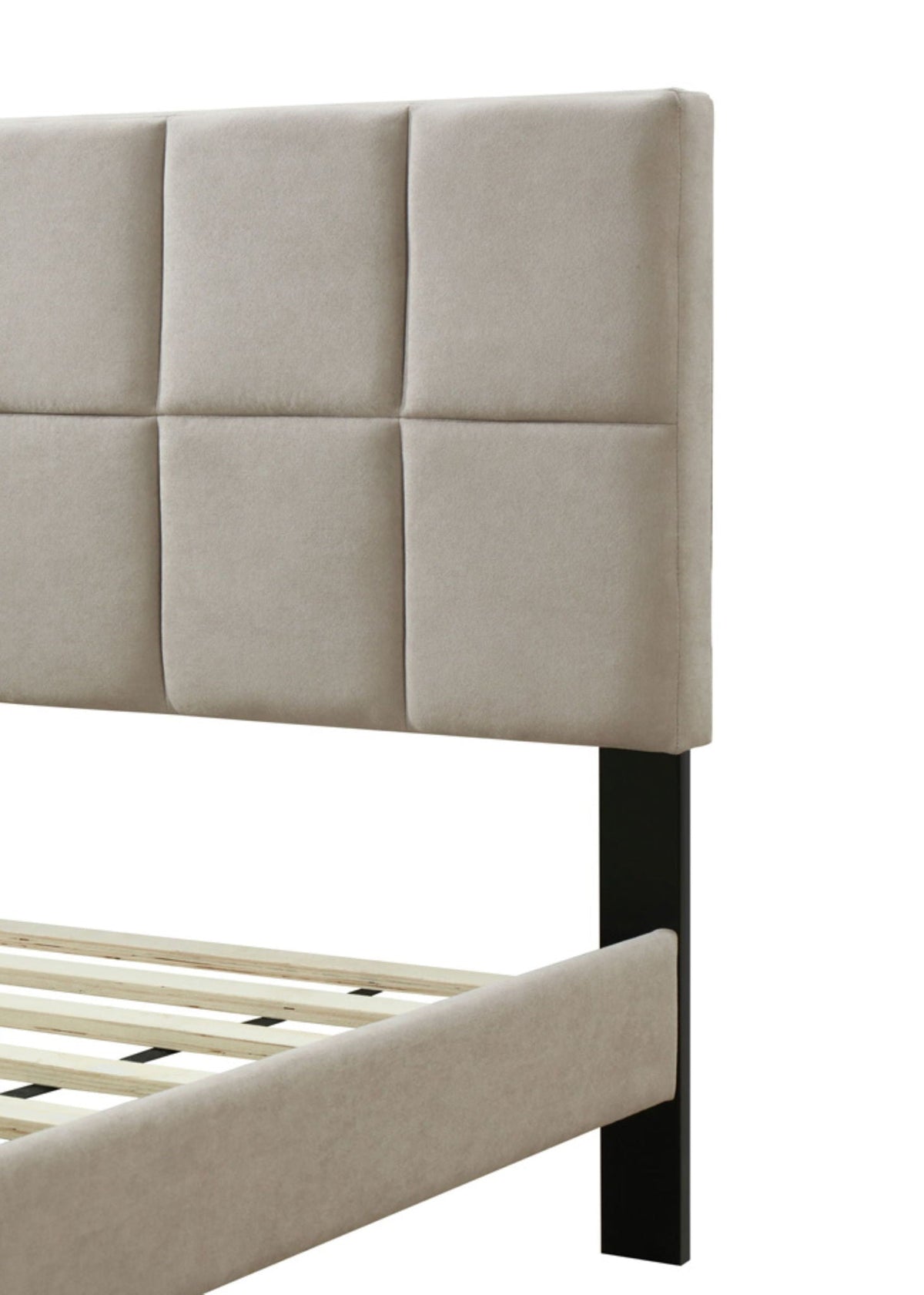 Gray Full Size Upholstered Bed with USB Charging Ports - Modern Squares Headboard, photo 2 of 5