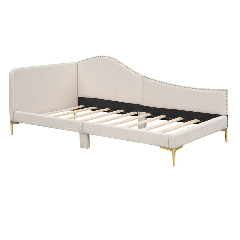 Upholstered Daybed With Headboard And Armrest, Support Legs by Unique Piece Furniture