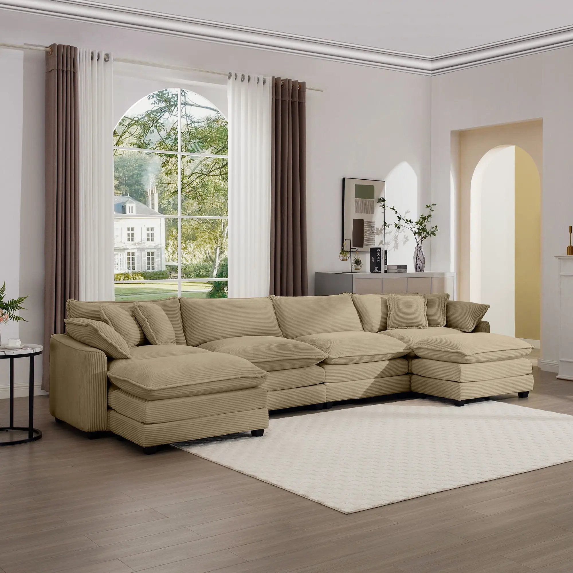 Modern Oversized Modular Cushion Sofa With Ottoman, Low Back, Deep Seating Sofa Set by HouseOfZazla