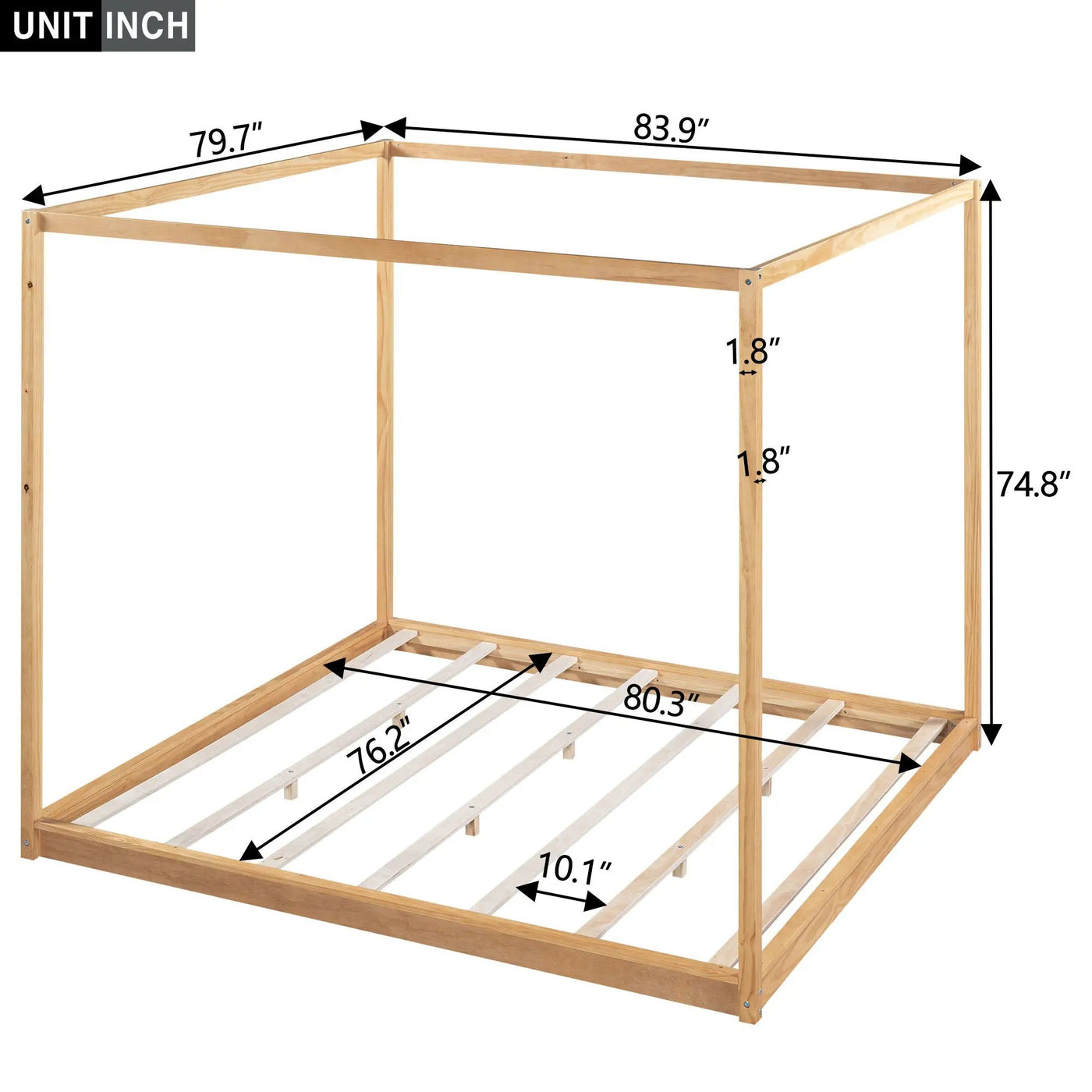 Wood Canopy Platform Bed With Support Legs And Airflow Slats by HouseOfZazla