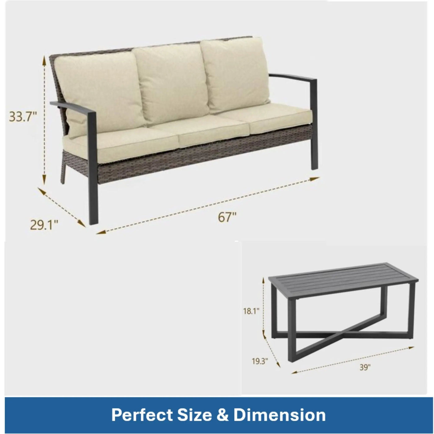 2 Piece Patio Set With Cushions & Coffee Table by HouseOfZazla